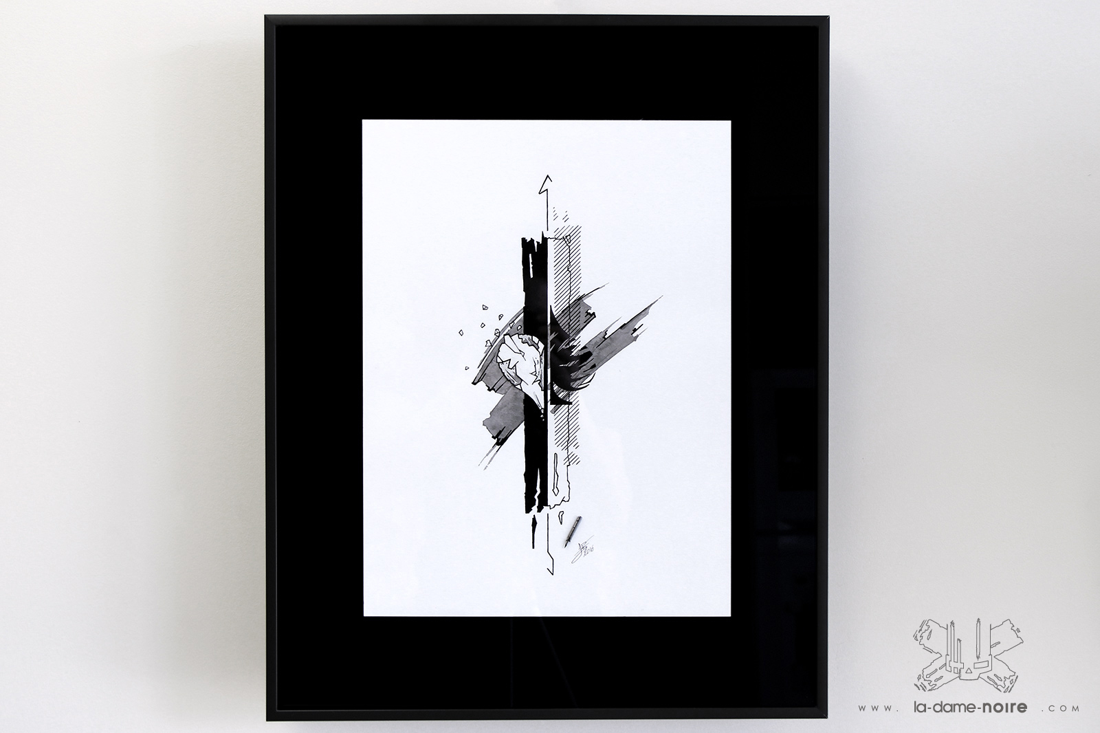 Frame of Coeur de Pique drawn with a quill and china ink