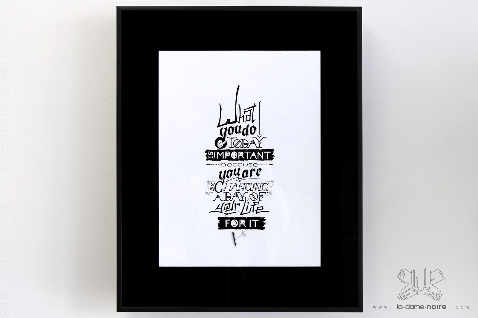 Dessin typographique avec la citation : What You o Today Is Important Because You Are Exchanging A Day For It